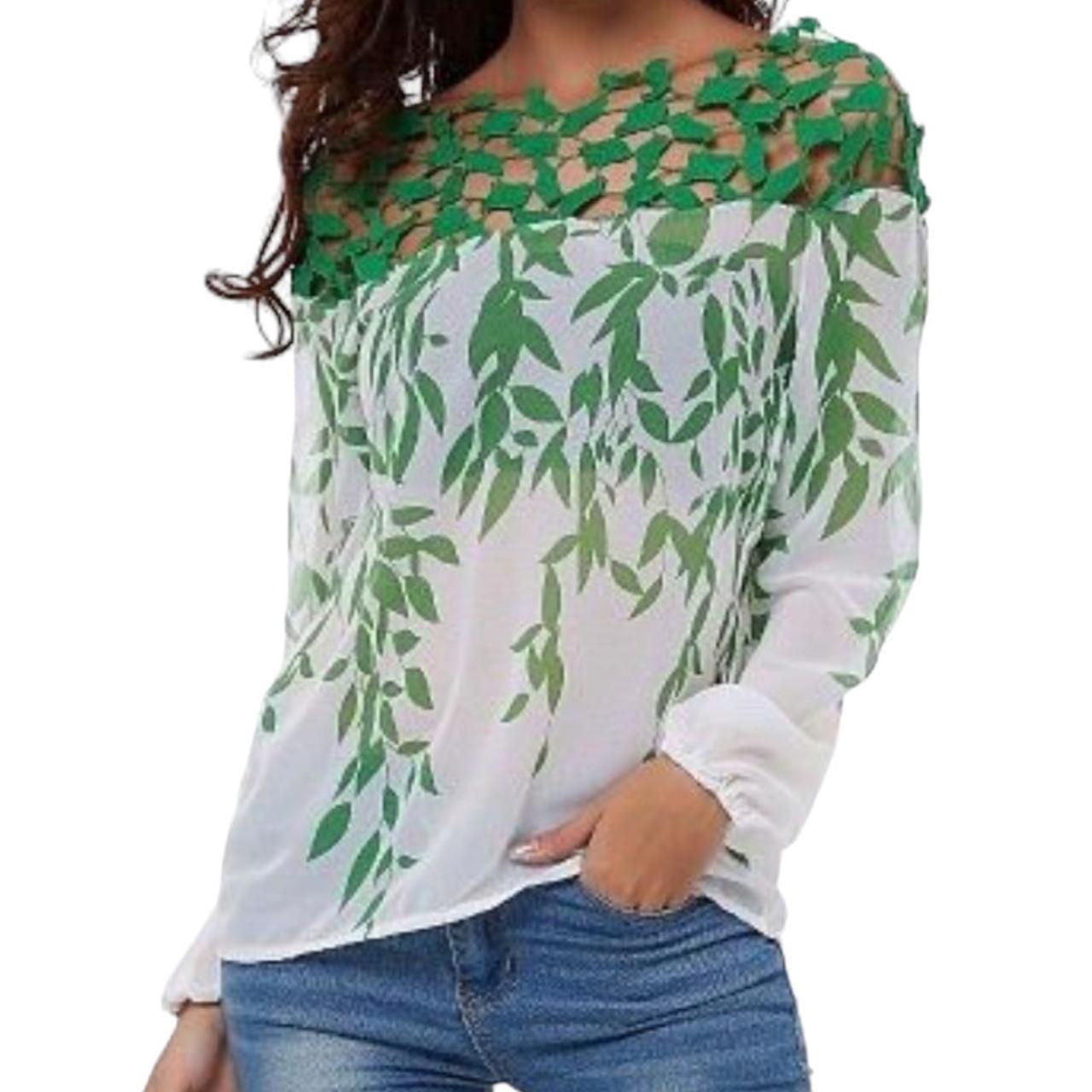 Blouse | Women Medium UK12 Green White Top
