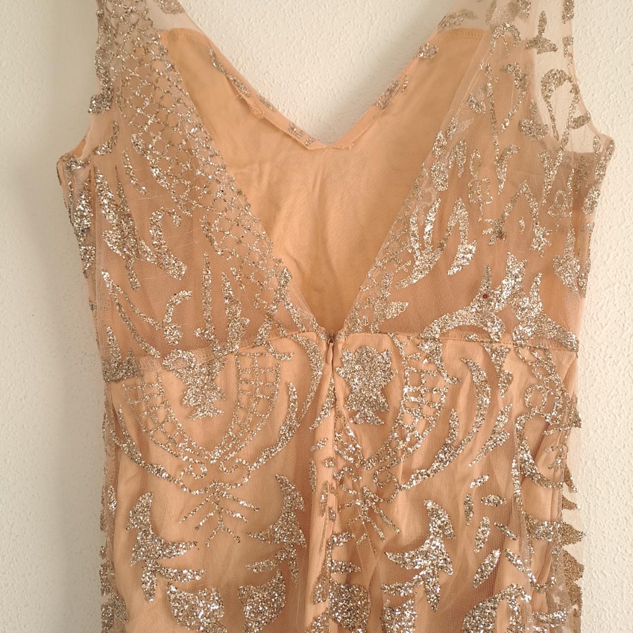 Dress | Women Size 6 to 8 Beige Glittery Straight Cut Maxi