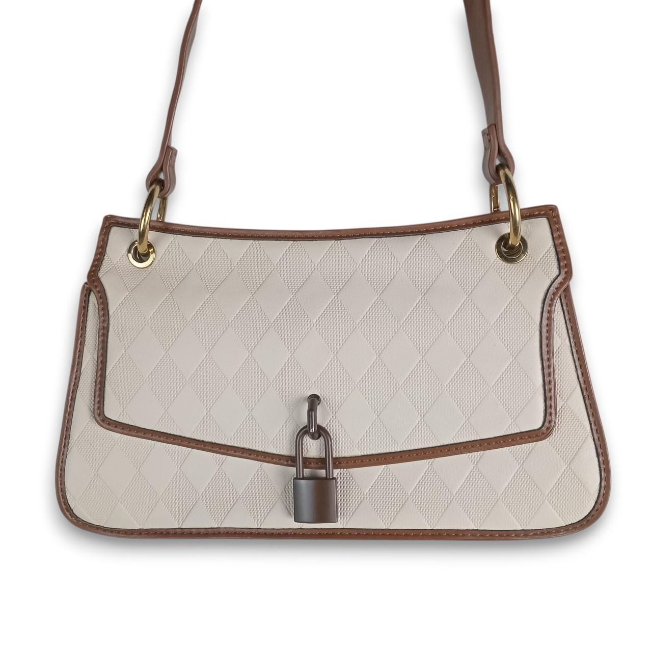 Bag | Women Off-White Quilted Design Shoulder Bag with Padlock Detail