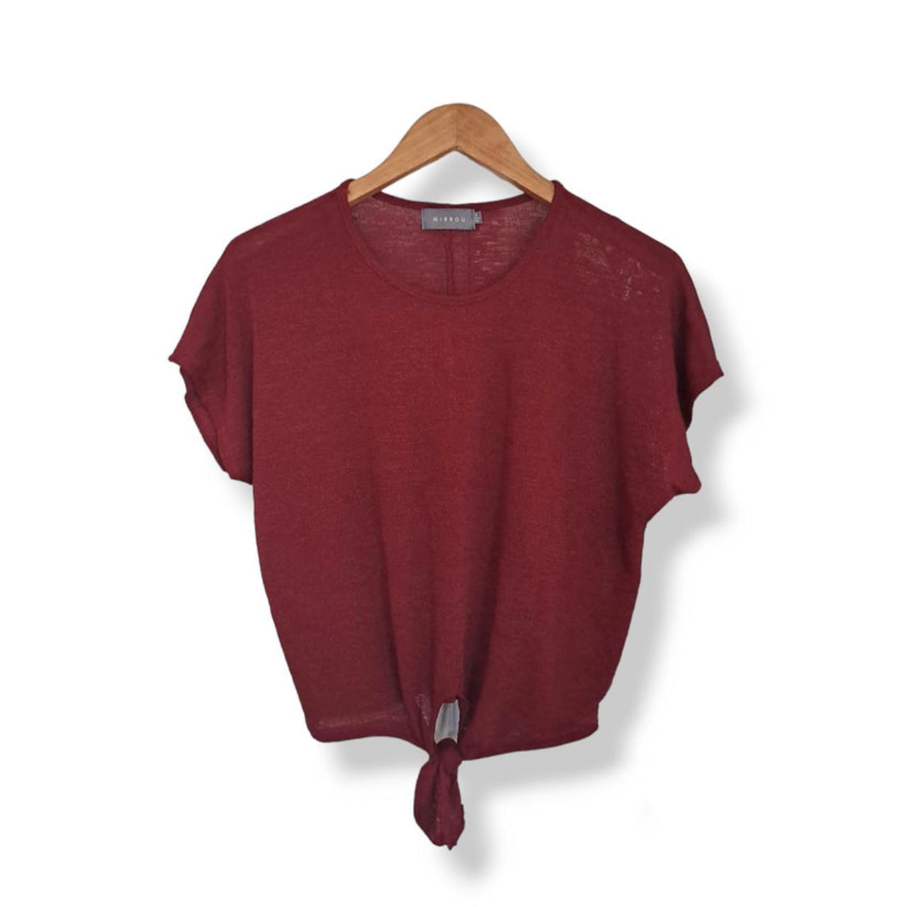 Crop Top | Women Small UK10 Burgundy See Through Top