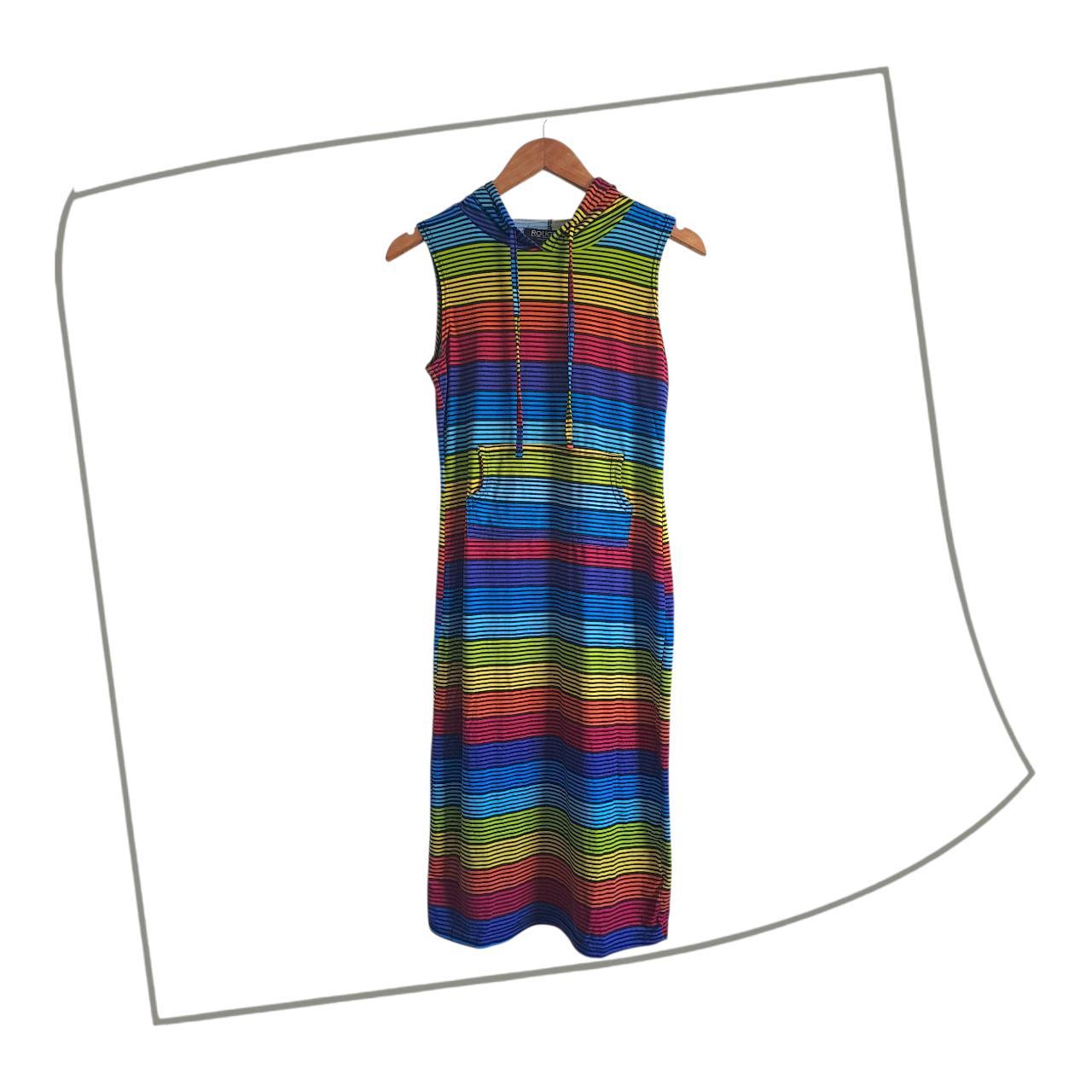 Dress | Women UK 12 to 14 Striped Unique Multicolor Hooded Maxi Midi