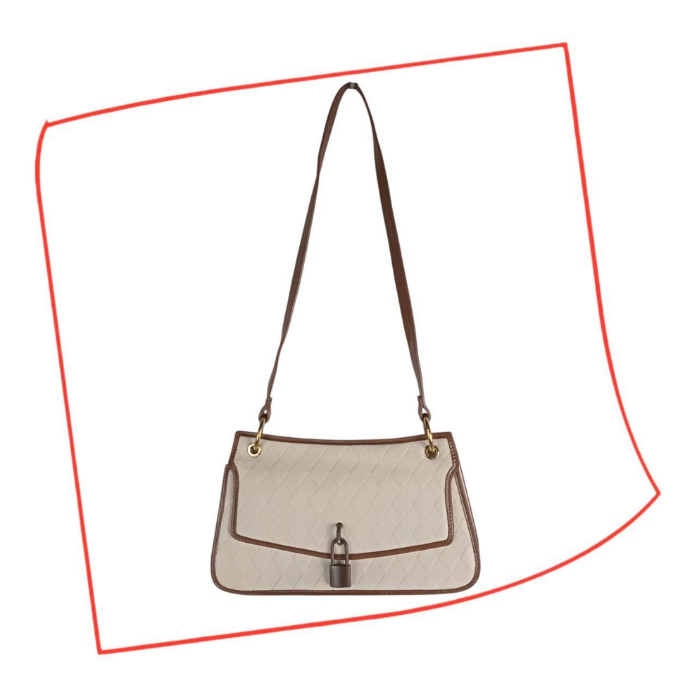 Bag | Women Off-White Quilted Design Shoulder Bag with Padlock Detail