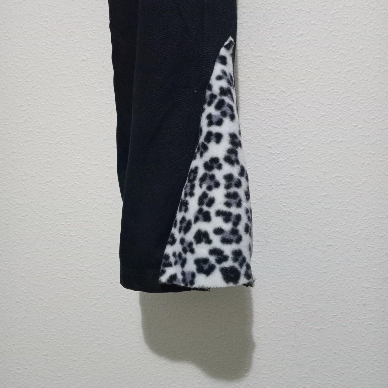 Trousers | Women Medium UK12 Denim Pants Black with Leopard Print Detail
