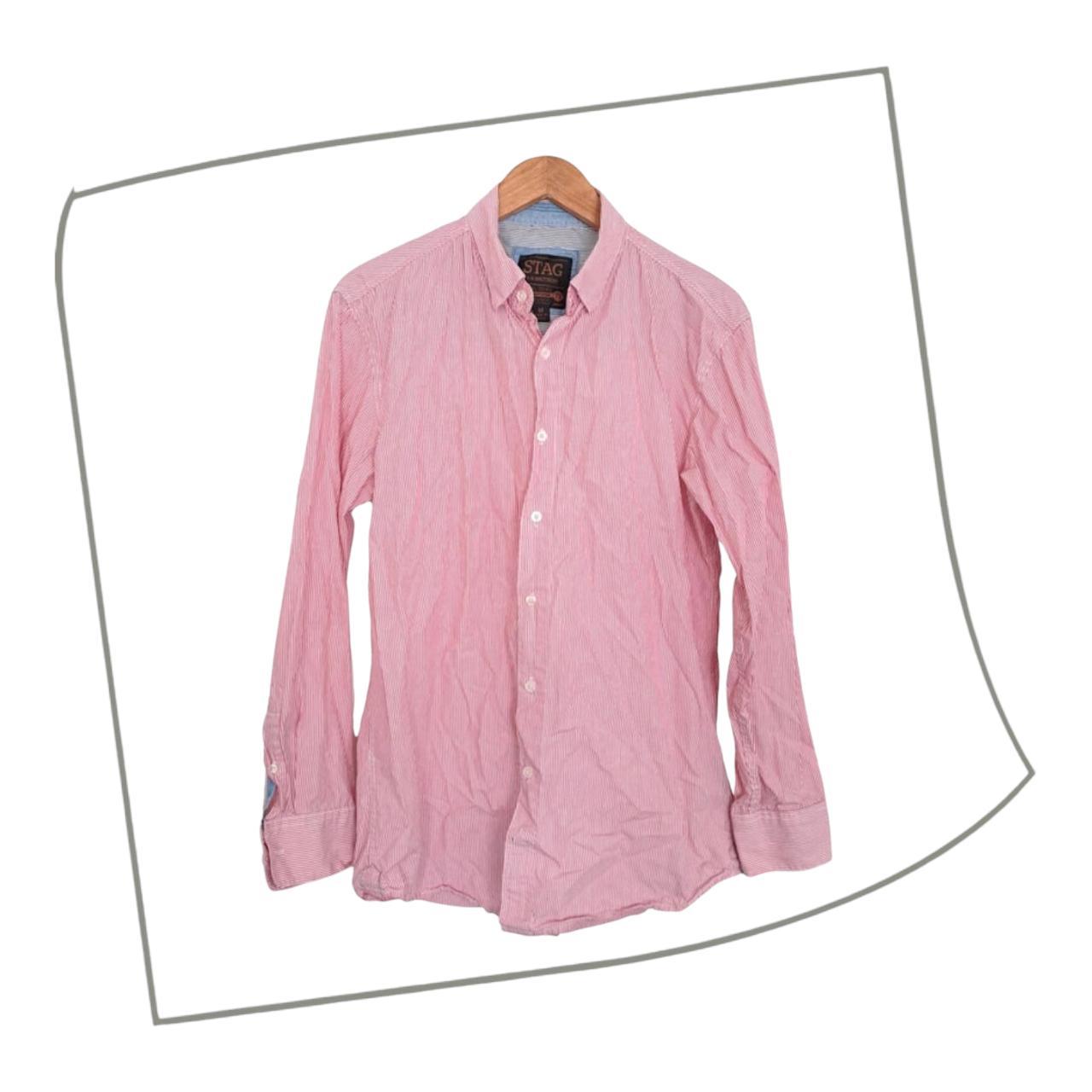 Polo Shirt | Men Medium Pink Striped Long Sleeve