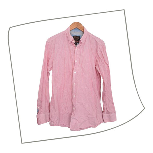 Polo Shirt | Men Medium Pink Striped Long Sleeve
