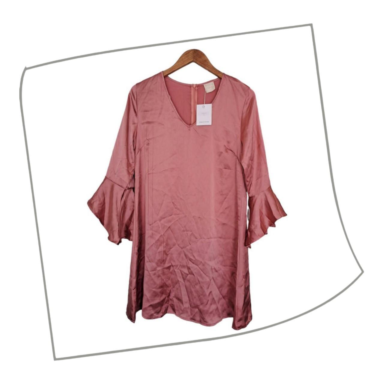 Blouse | Women Small Pink Silky Bell Sleeve
