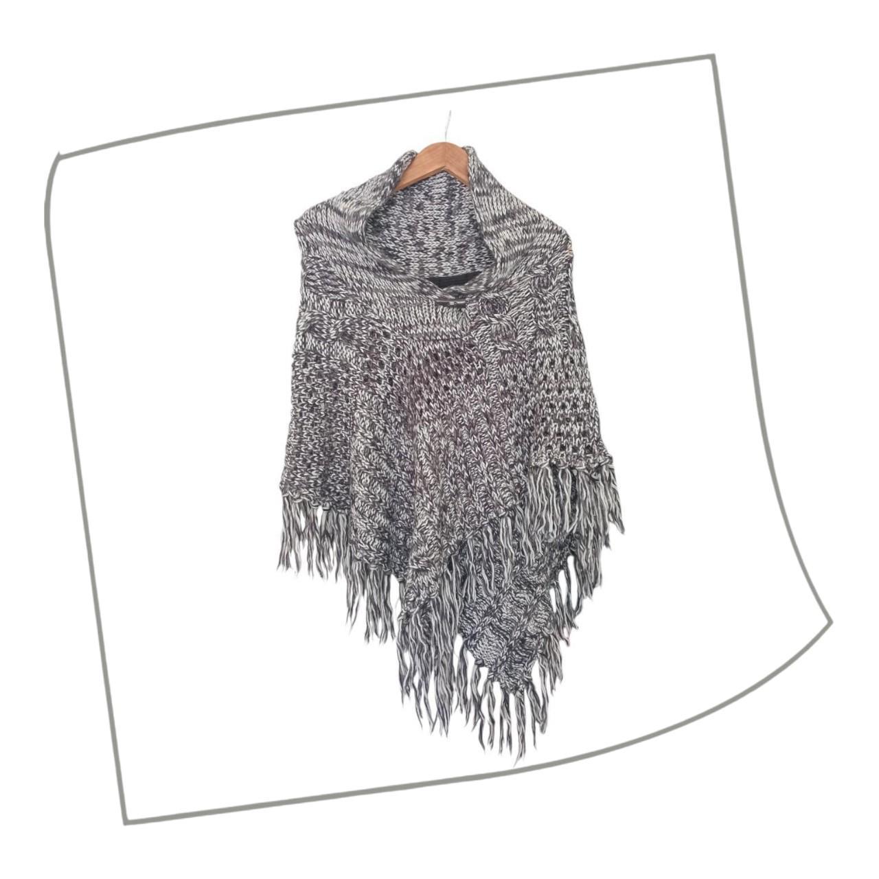 Shawl | Women Small Cozy Cowl Neck Sweater Poncho with Tassels