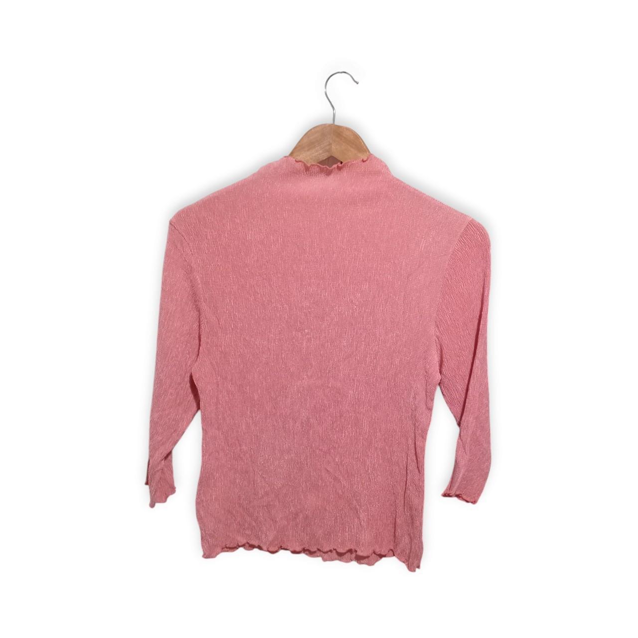 Blouse | Women UK6 Pink Ruffle Mock Neck 3/4 Sleeve Top