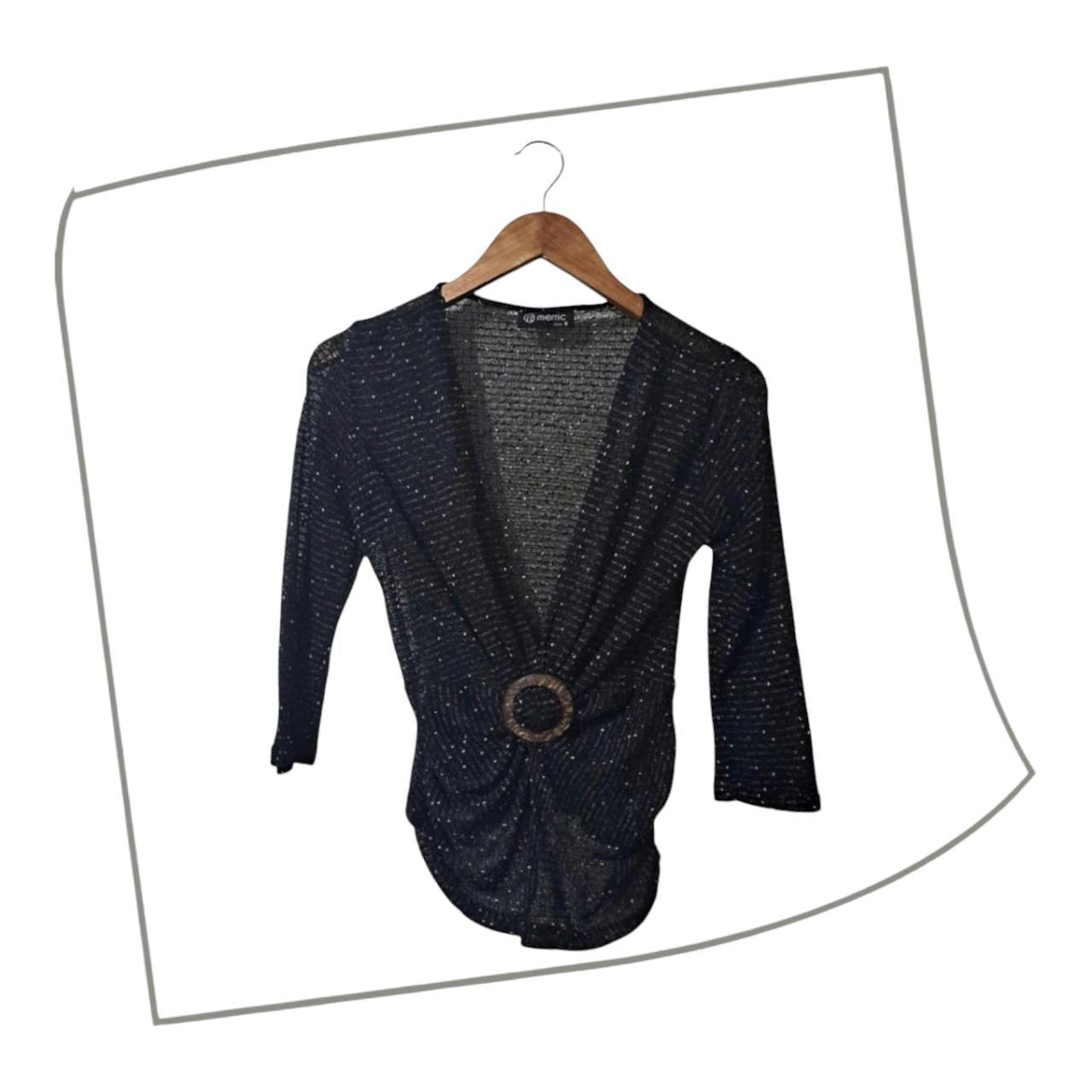 Blouse | Women XS Sparkly Glitter V-Neck Top with Ring Detail