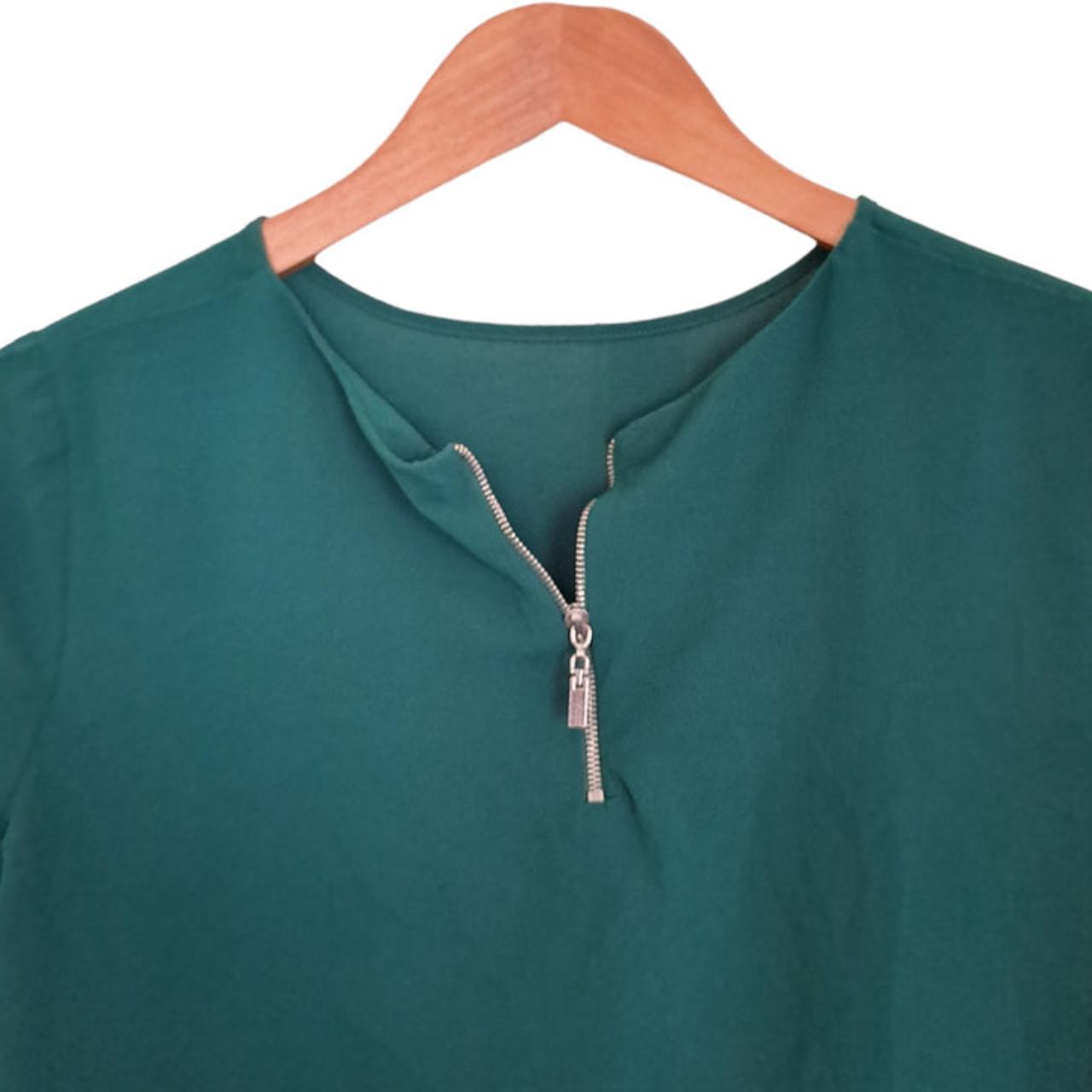 Blouse | Women UK12 Green Three-Quarter Sleeve Top with Pocket Detail