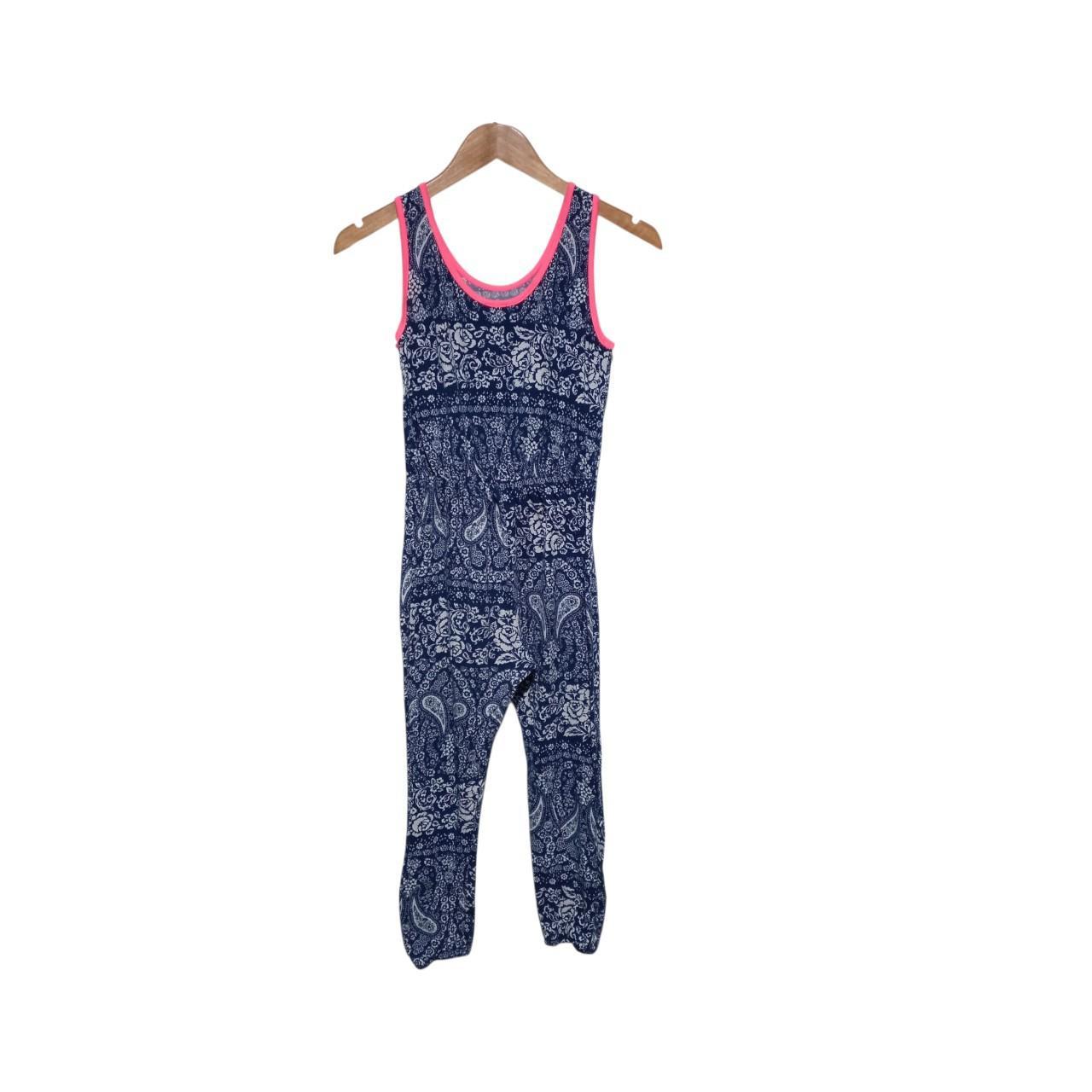 One-Piece | Women Large Paisley Jumpsuit Navy Pink with Waist Tie