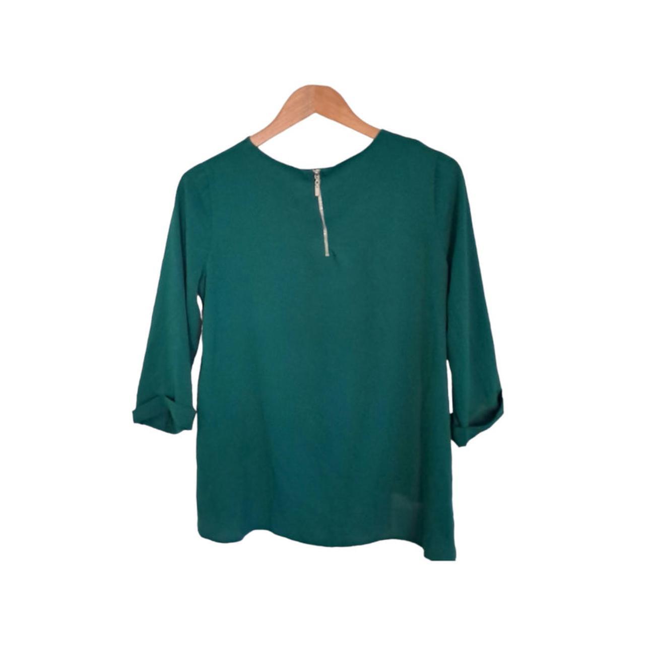 Blouse | Women UK12 Green Three-Quarter Sleeve Top with Pocket Detail