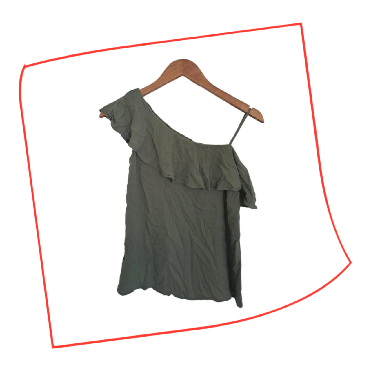 Crop Top | Women XS Size 8 Olive Green One Shoulder Ruffled Sleeveless Blouse