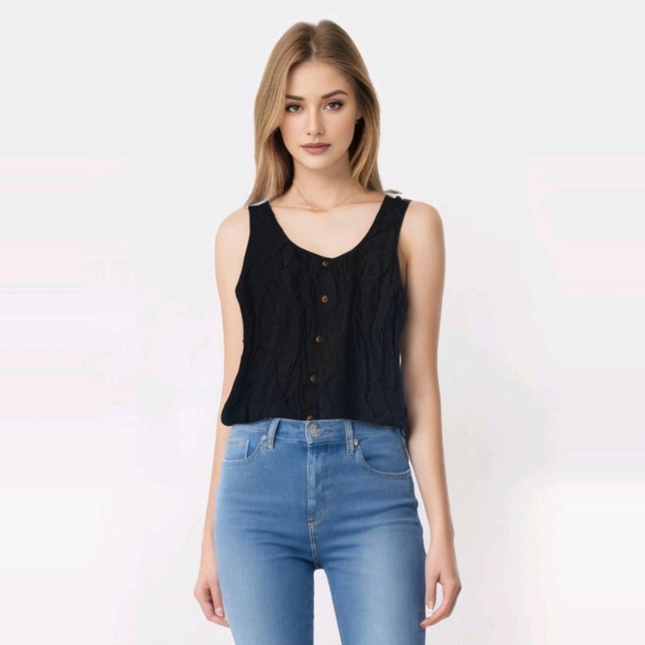Crop Top | Women Small UK10 Pagani Black Top