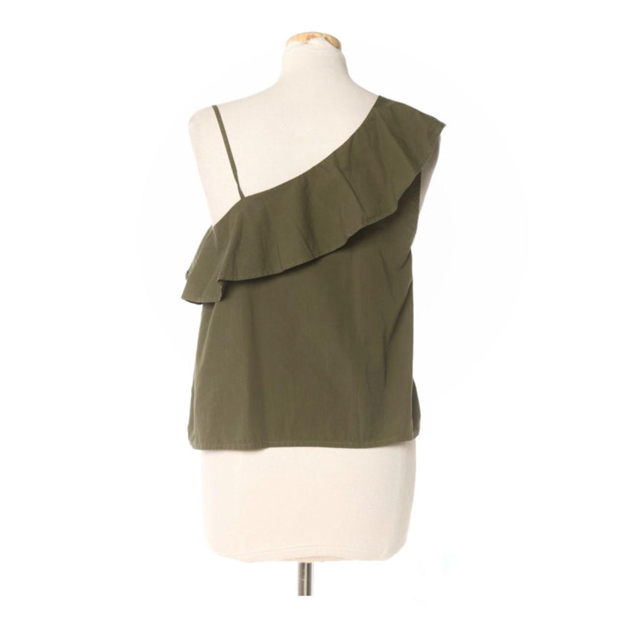 Crop Top | Women XS Size 8 Olive Green One Shoulder Ruffled Sleeveless Blouse