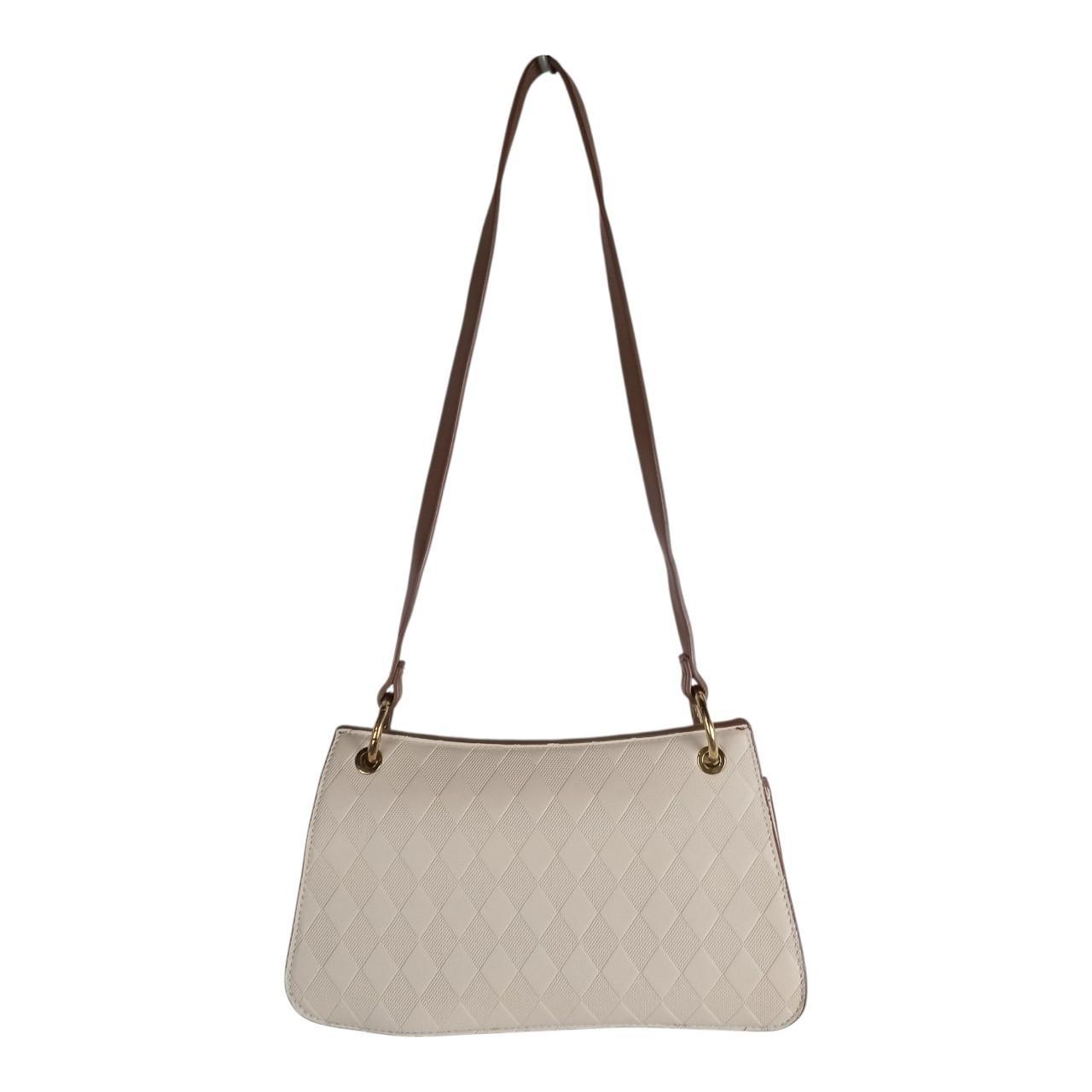 Bag | Women Off-White Quilted Design Shoulder Bag with Padlock Detail