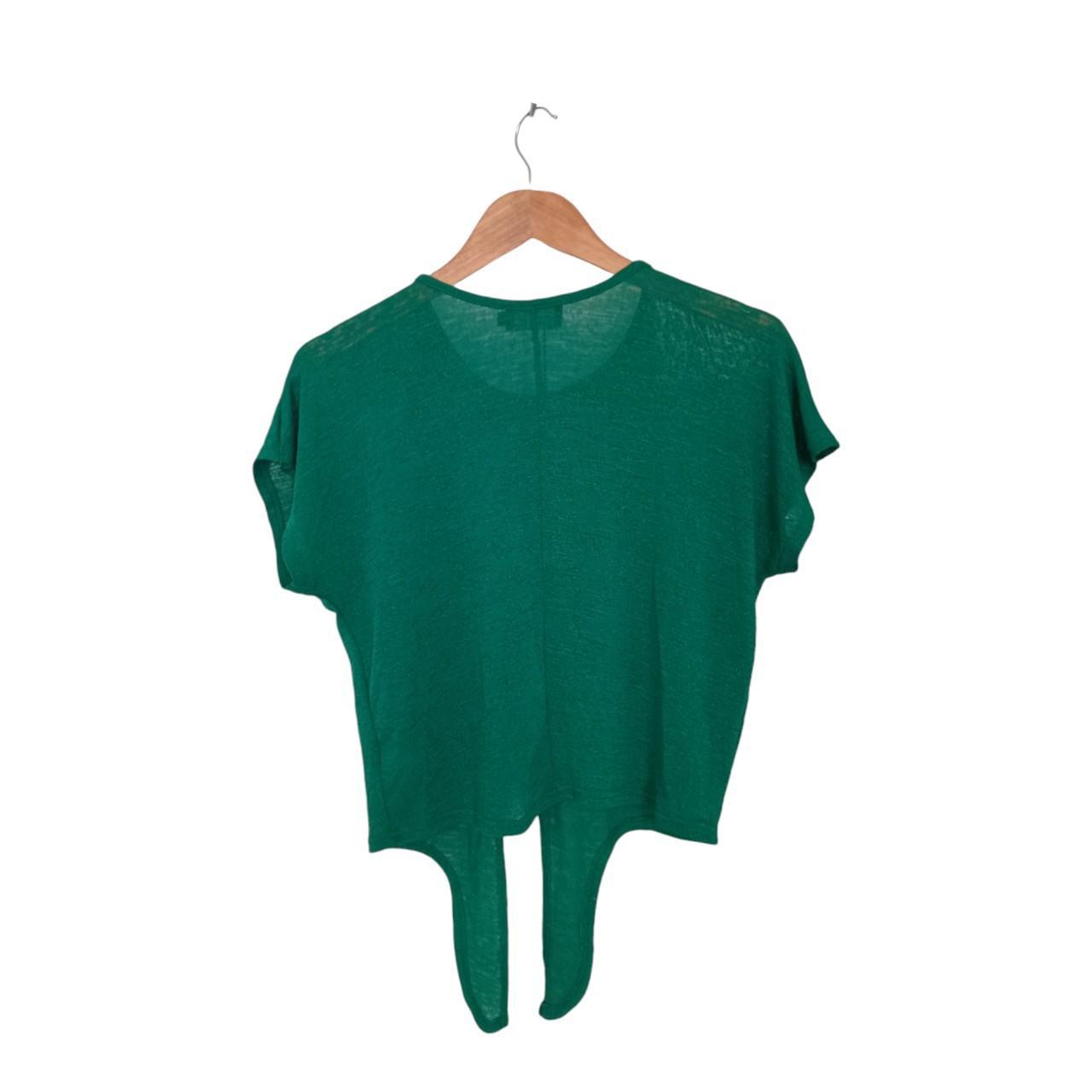 Crop Top | Women Small UK10 Green Top With Tie Knot
