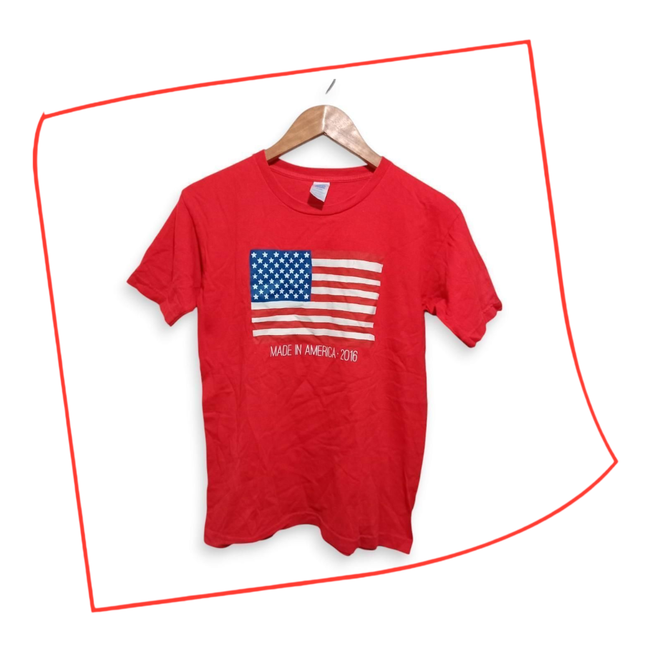 T-shirt | Women Red Cotton Shirt American Flag Small