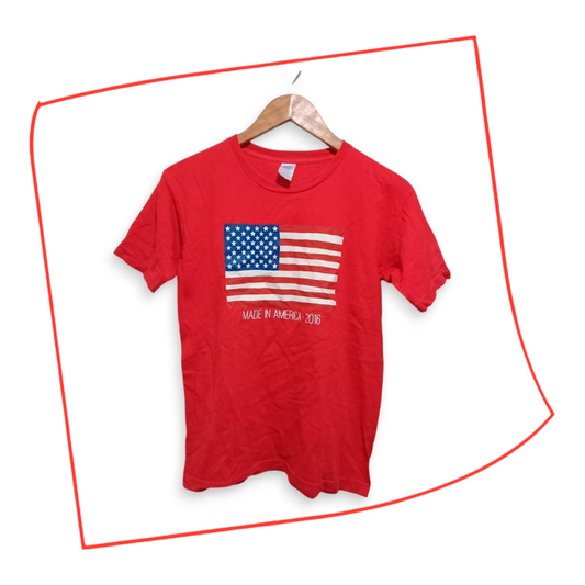 T-shirt | Women Red Cotton Shirt American Flag Small