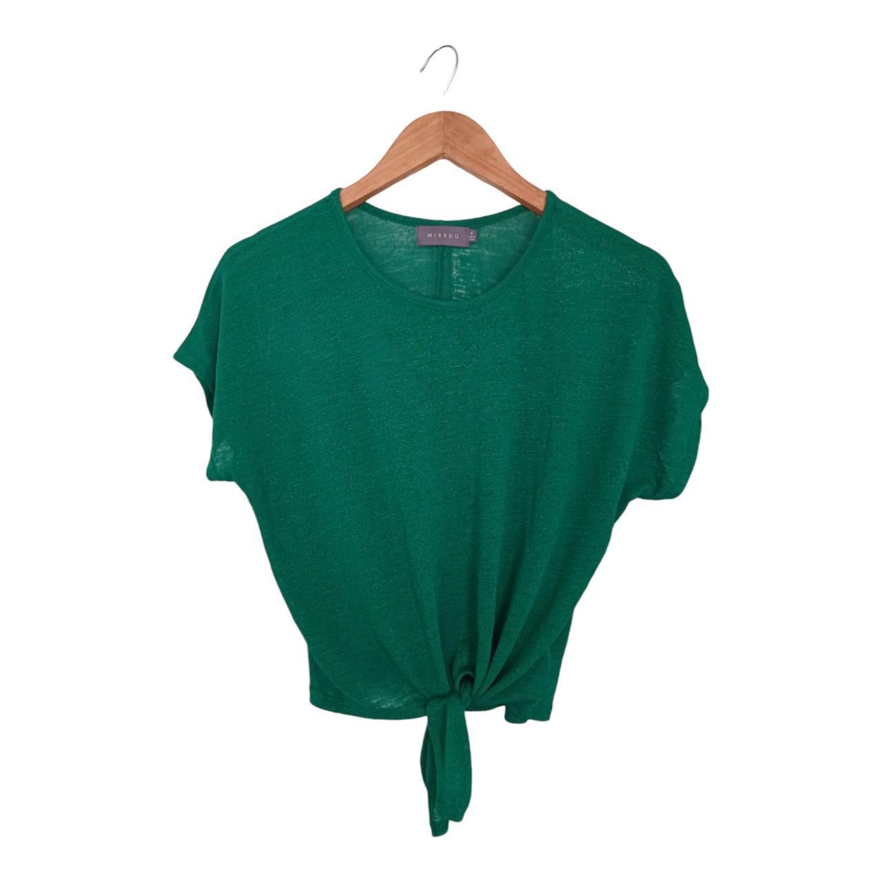 Crop Top | Women Small UK10 Green Top With Tie Knot