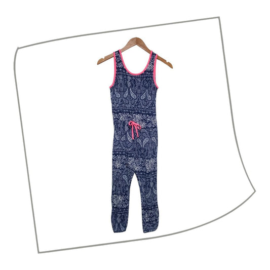 One-Piece | Women Large Paisley Jumpsuit Navy Pink with Waist Tie