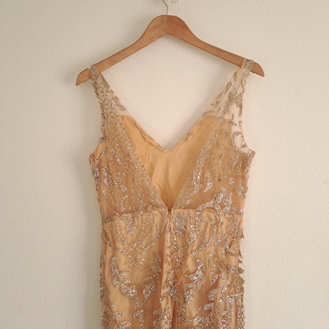 Dress | Women Size 6 to 8 Beige Glittery Straight Cut Maxi