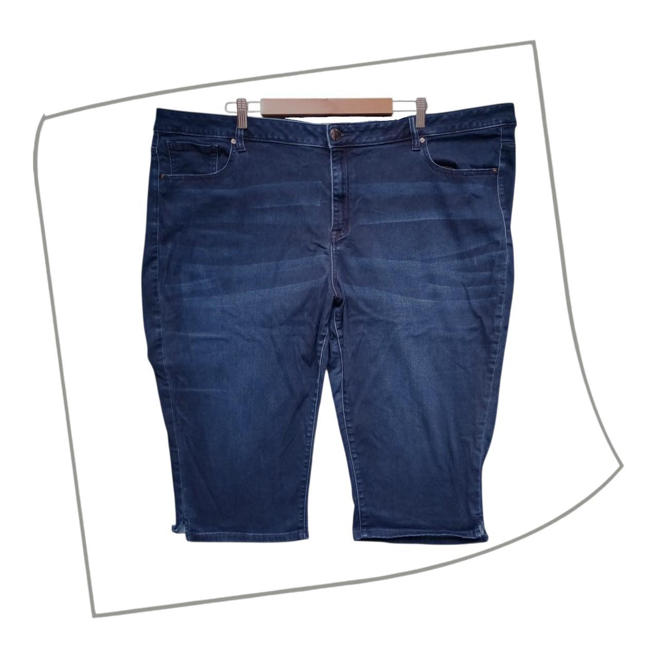 Shorts | Women Plus Size Dark Wash Blue Denim Capri Jeans with Relaxed Fit