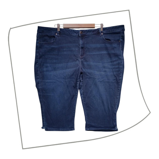 Shorts | Women Plus Size Dark Wash Blue Denim Capri Jeans with Relaxed Fit