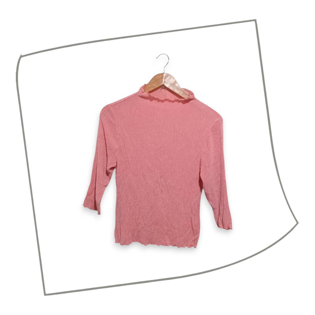 Blouse | Women UK6 Pink Ruffle Mock Neck 3/4 Sleeve Top