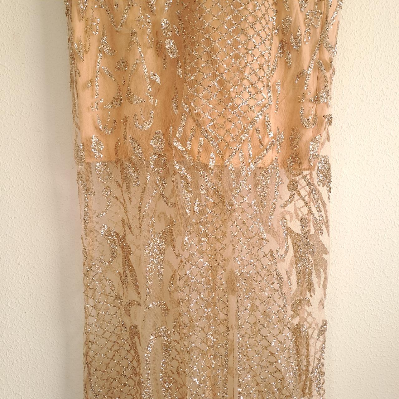 Dress | Women Size 6 to 8 Beige Glittery Straight Cut Maxi