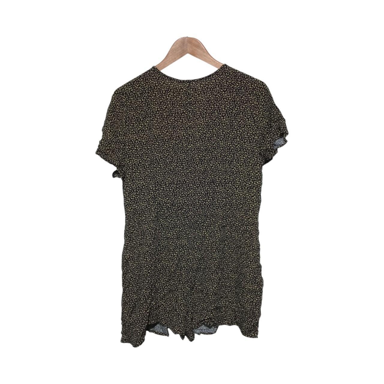 One-Piece | Women XL Black Yellow Floral Loose Romper Button Front