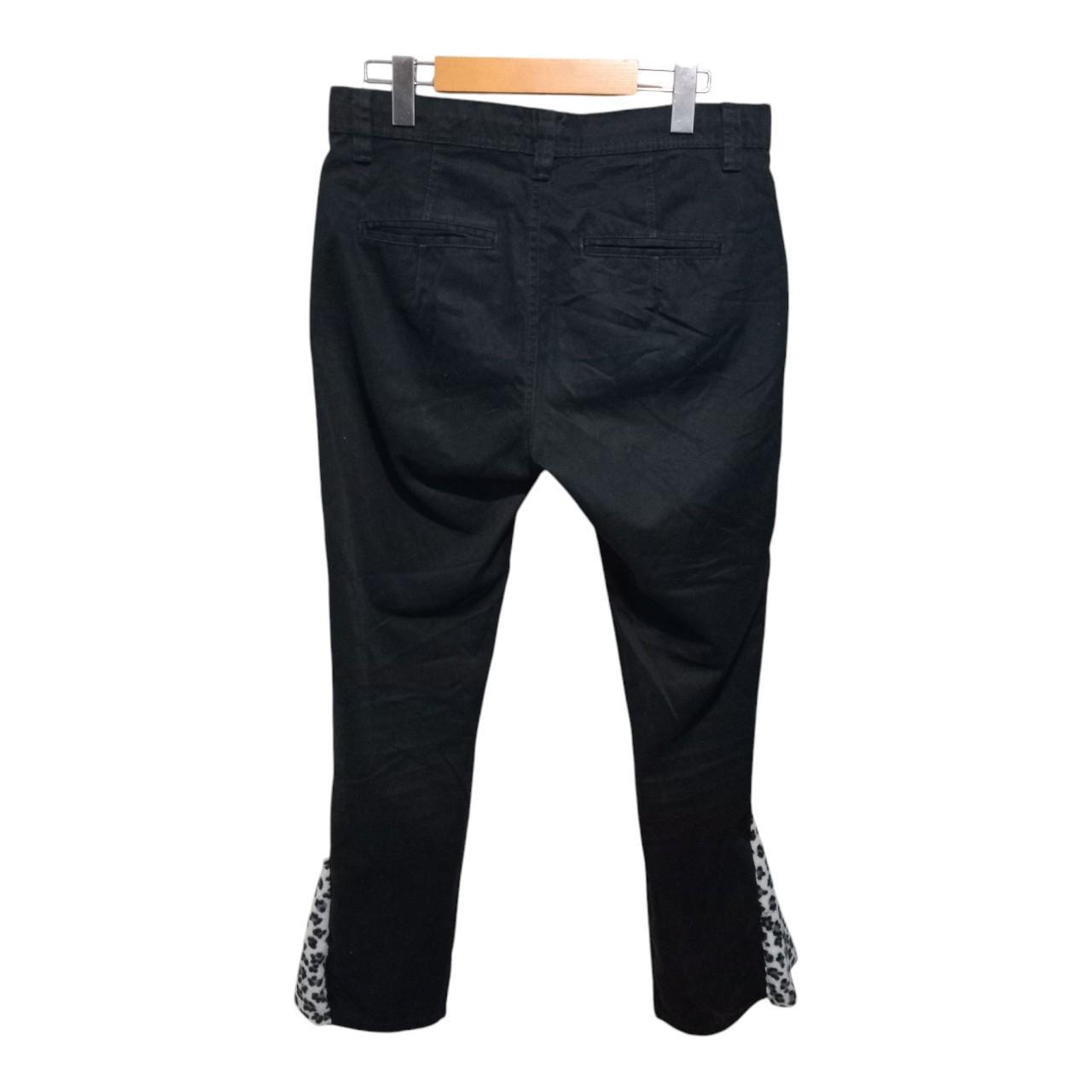 Trousers | Women Medium UK12 Denim Pants Black with Leopard Print Detail