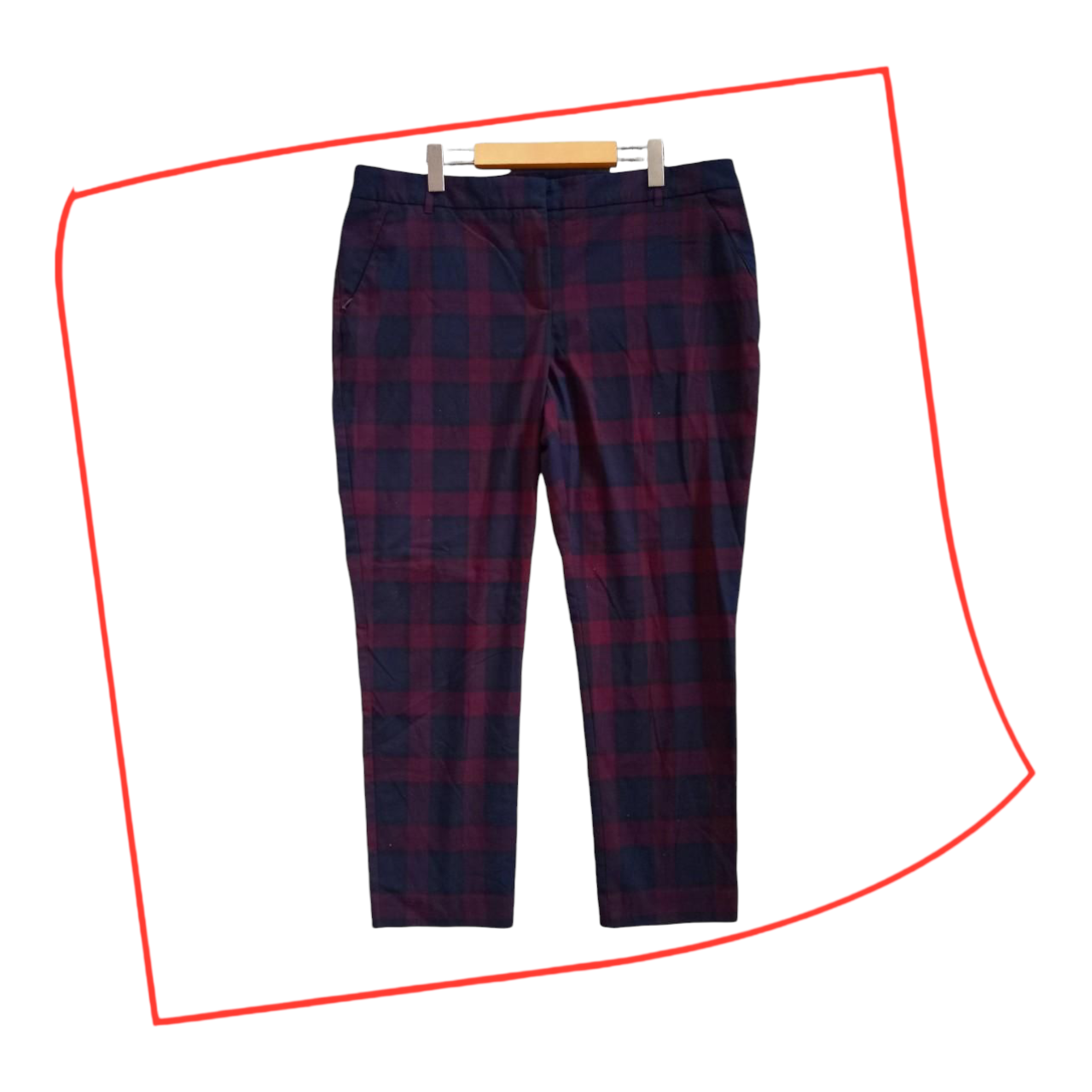 Trousers | Women's Navy & Burgundy Checkered Slacks UK20