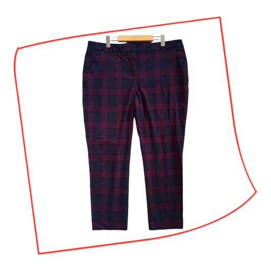 Trousers | Women's Navy & Burgundy Checkered Slacks UK20