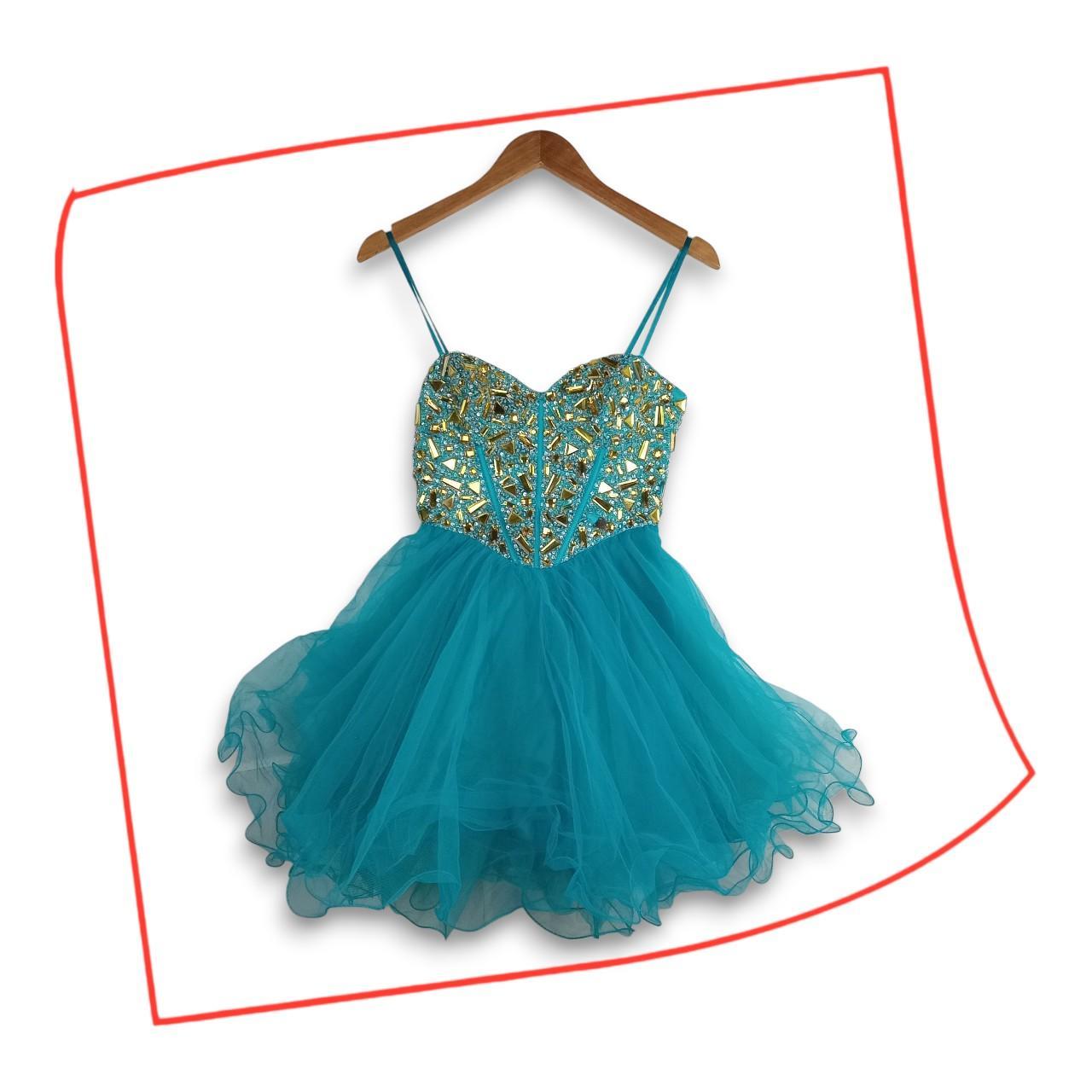 Dress | Women UK 4-6 Turquoise Embellished Tulle Mini Dress