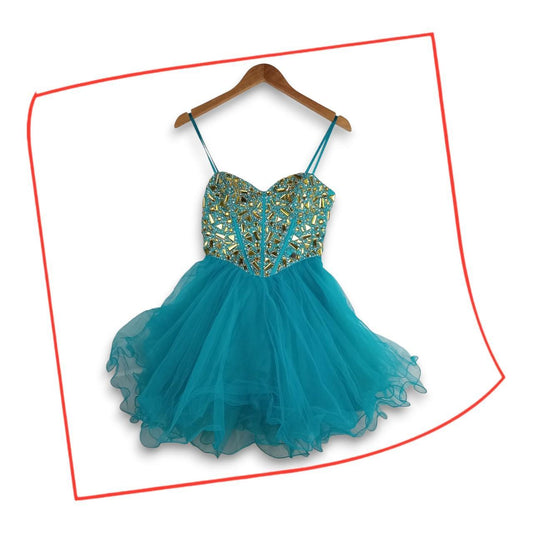 Dress | Women UK 4-6 Turquoise Embellished Tulle Mini Dress