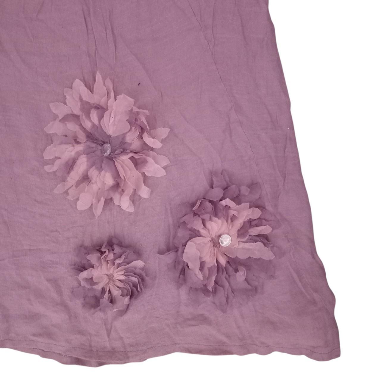 Tank Top | Women Medium Faded Purple Long Sleeveless Tunic Top with Fabric Floral Detail