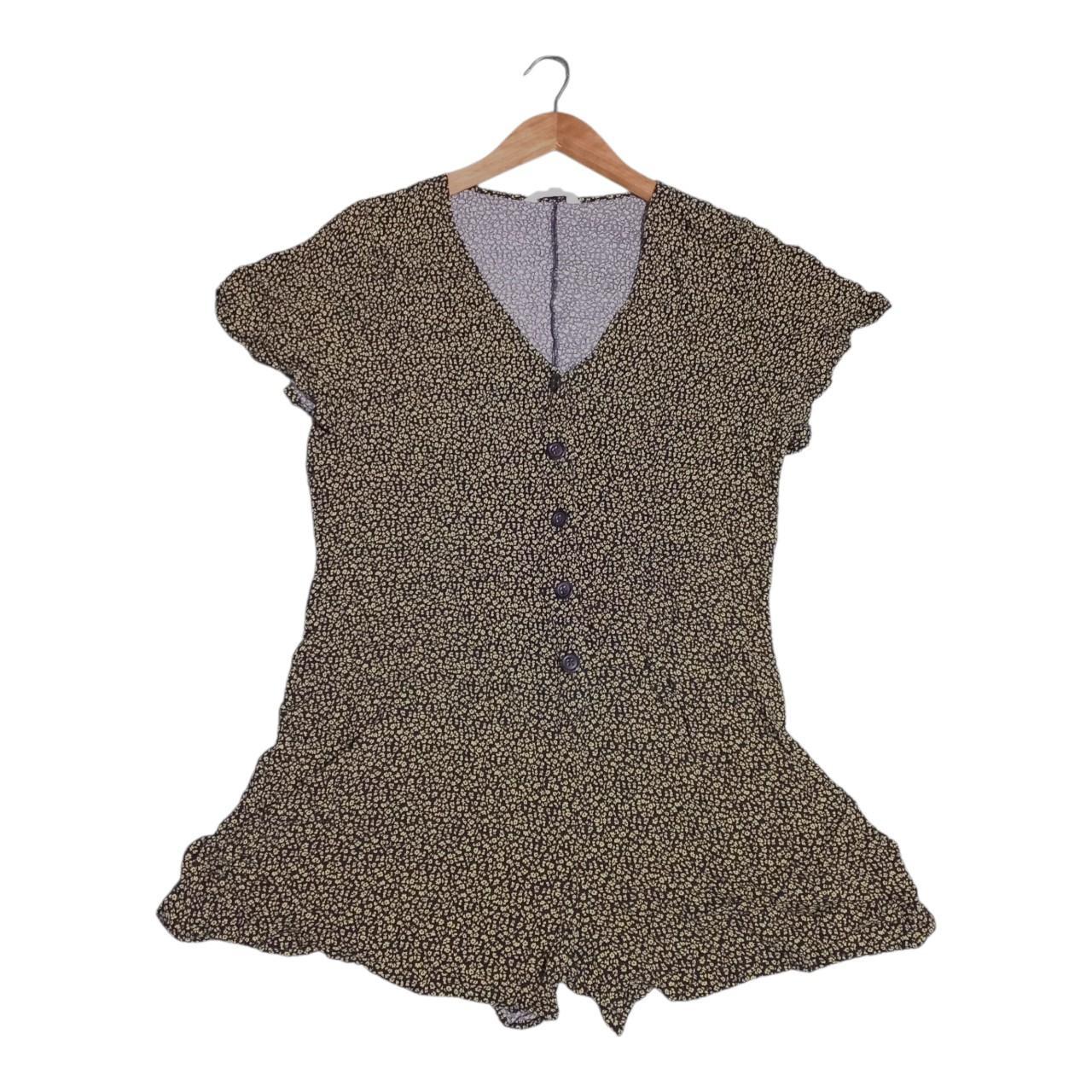 One-Piece | Women XL Black Yellow Floral Loose Romper Button Front