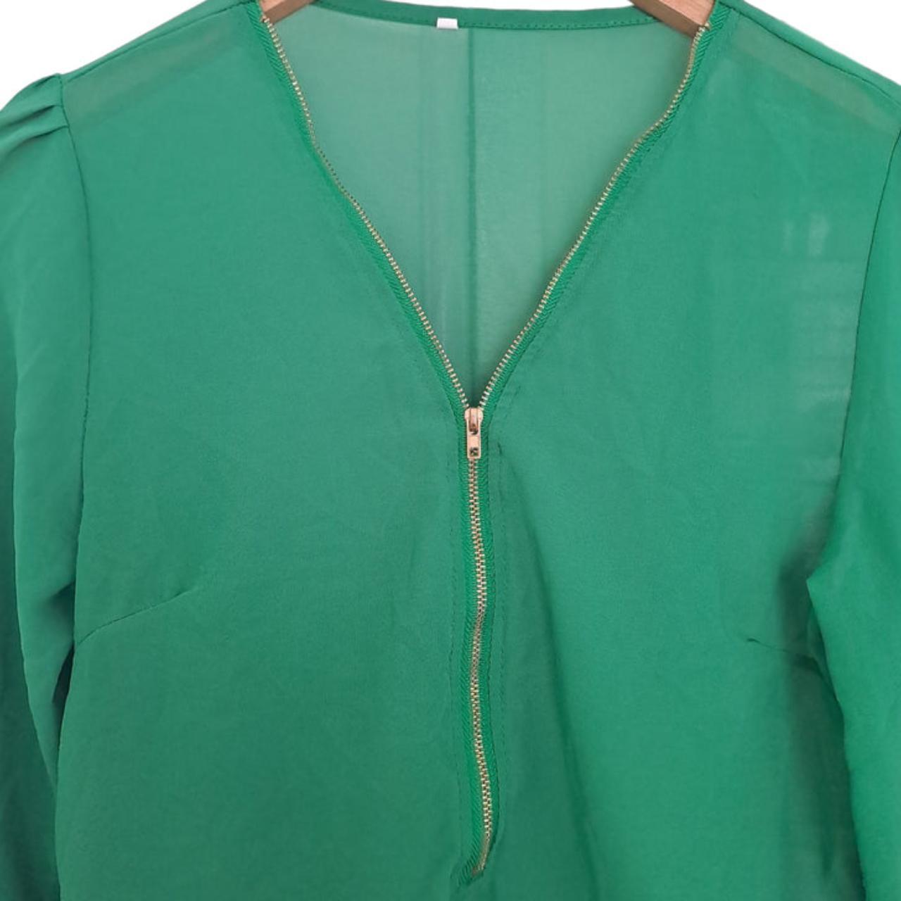Blouse | Women Size 10 Green Long Sleeve Zipper V-Neck Blouse