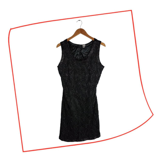 Dress | Women UK16 Vintage Black Beaded Sleeveless Cocktail Dress