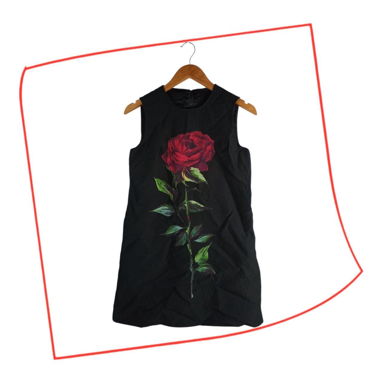 Dress | Women UK 12-14 Black Sleeveless Mini with Red Rose sewn in front
