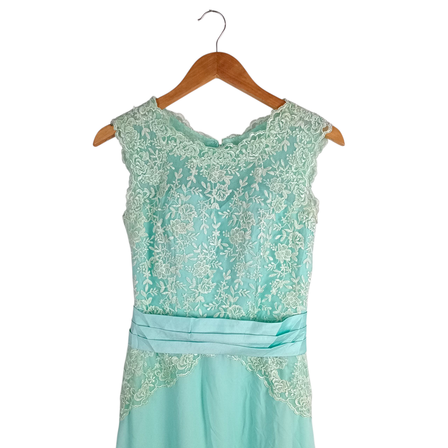 Dress | Women UK 8-10 Elegant Mint Green Lace and Chiffon Formal Gown