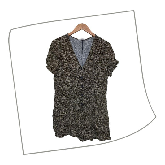 One-Piece | Women XL Black Yellow Floral Loose Romper Button Front