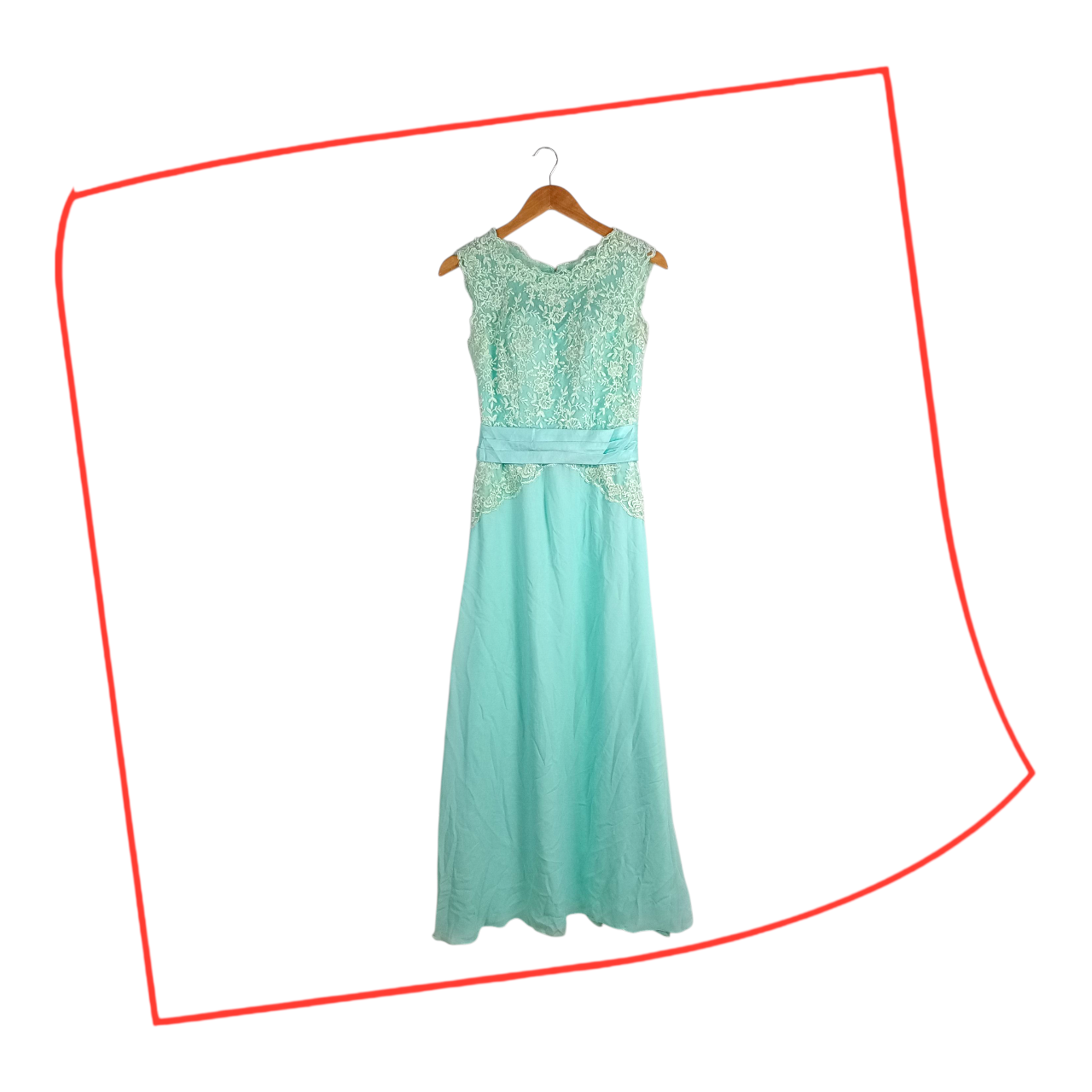 Dress | Women UK 8-10 Elegant Mint Green Lace and Chiffon Formal Gown