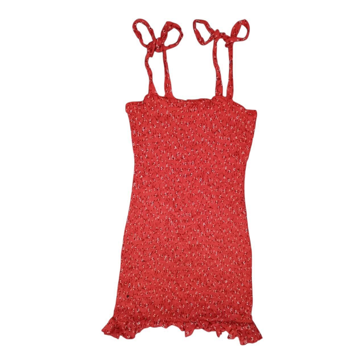 Crop Top | Women Medium Red Floral Crop Tie Strap Top Stretchy Rayon