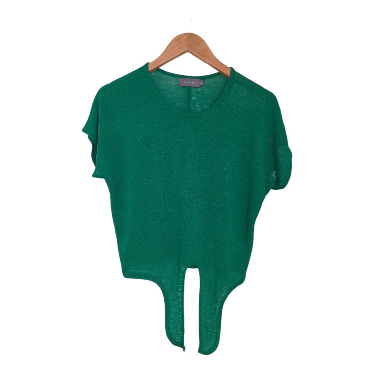 Crop Top | Women Small UK10 Green Top With Tie Knot