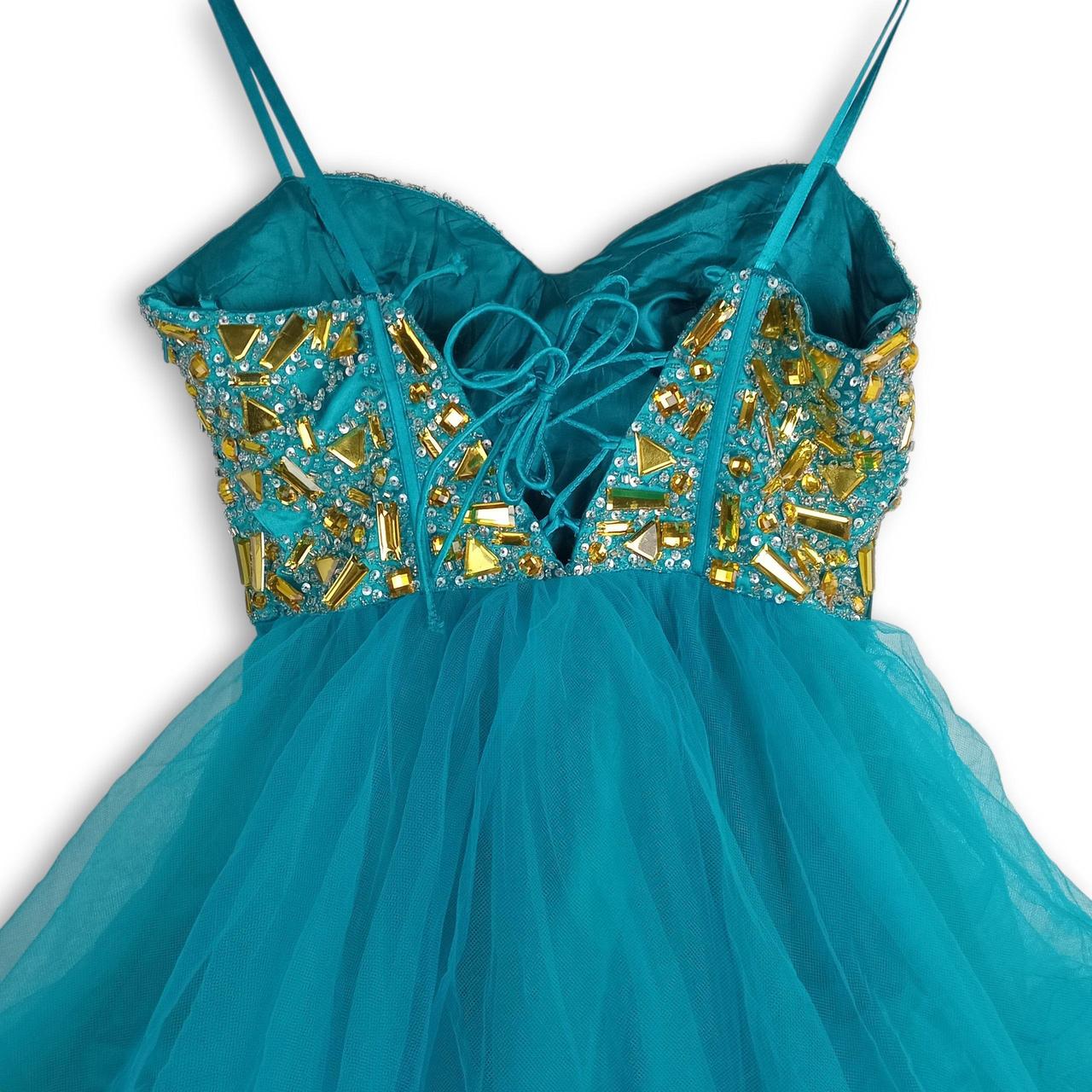 Dress | Women UK 4-6 Turquoise Embellished Tulle Mini Dress