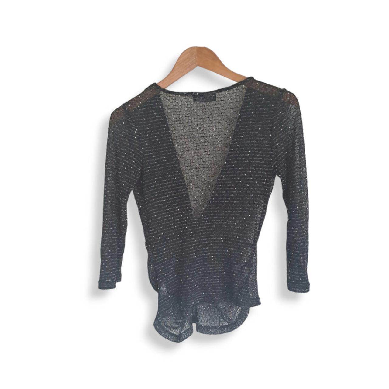 Blouse | Women XS Sparkly Glitter V-Neck Top with Ring Detail