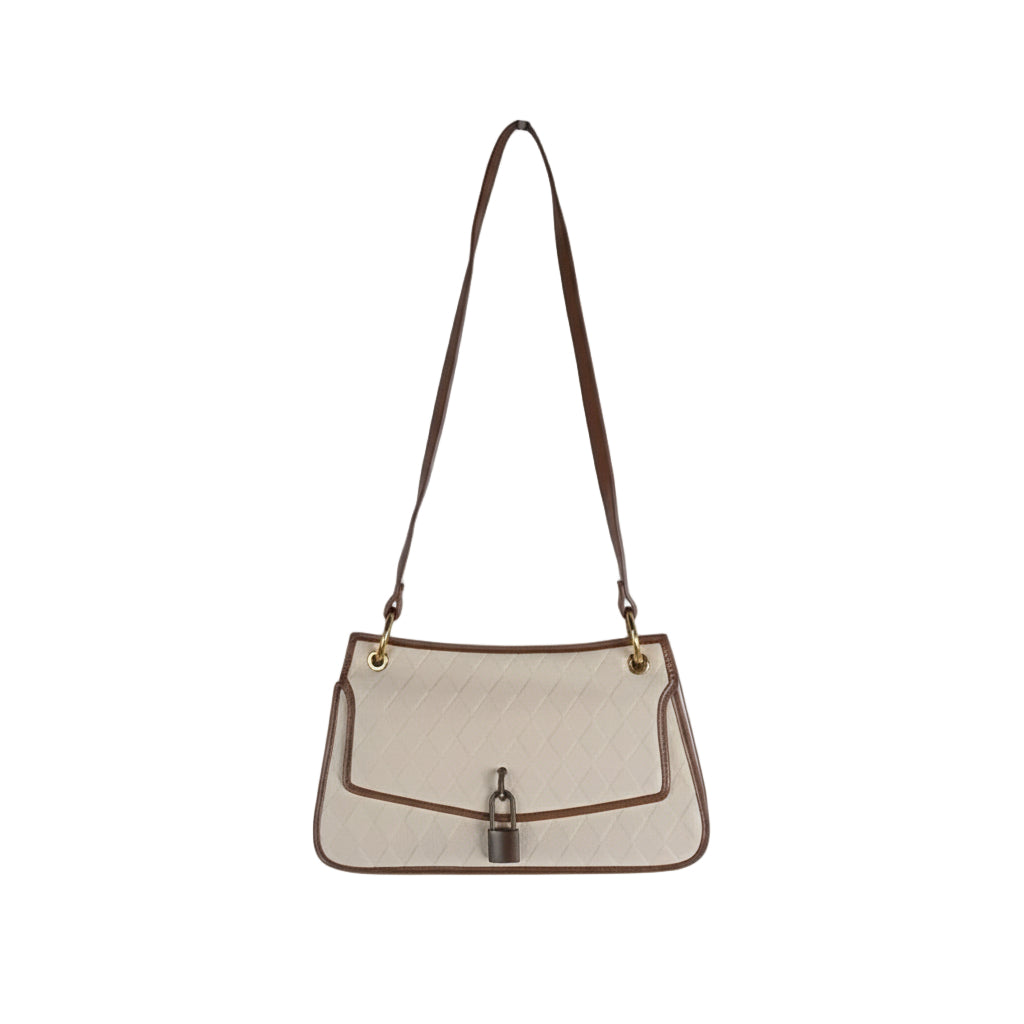 Bag | Women Off-White Quilted Design Shoulder Bag with Padlock Detail