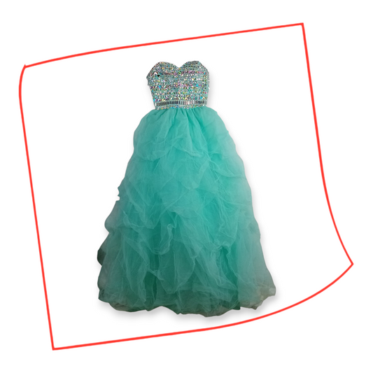 Dress | Women XS Elegant Beaded Strapless Turquoise Sweetheart Ball Gown with Tiered Tulle Skirt